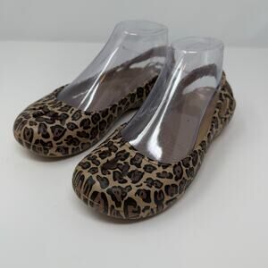 Crocs Ballet Flats Womens 6 Kadee Leopard Print Lightweight Slingback Shoes